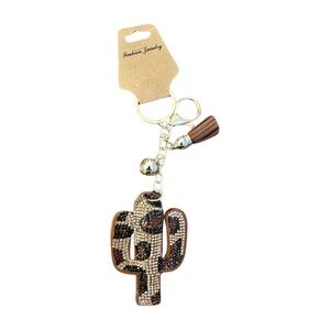 Fashion Jewelry Cactus Keychain - Brown and Silver Sparkle